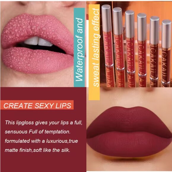 CAKAILA 6-Color Lip Gloss Lipstick Set Liquid Matte Velvet Matte Women's Makeup - Picture 3 of 4